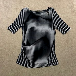 BEAUTIFUL! NWT XL “Outback Red” Half Sleeve Ruched Sides Striped Shirt